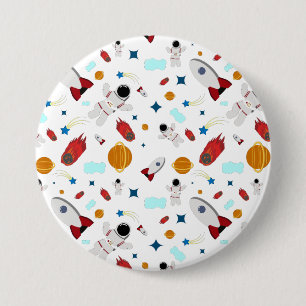 Kid's Outer Space & Astronaut Pattern 3 Inch Round Button