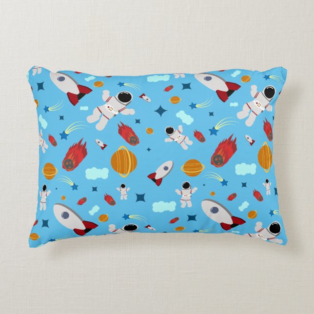 Kid's Outer Space & Astronaut Pattern Accent Pillow (Front)