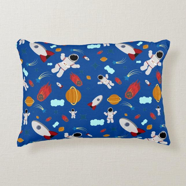 Kid's Outer Space & Astronaut Pattern Accent Pillow (Front)