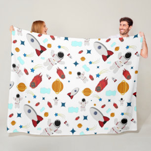 Kid's Outer Space & Astronaut Pattern Fleece Blanket