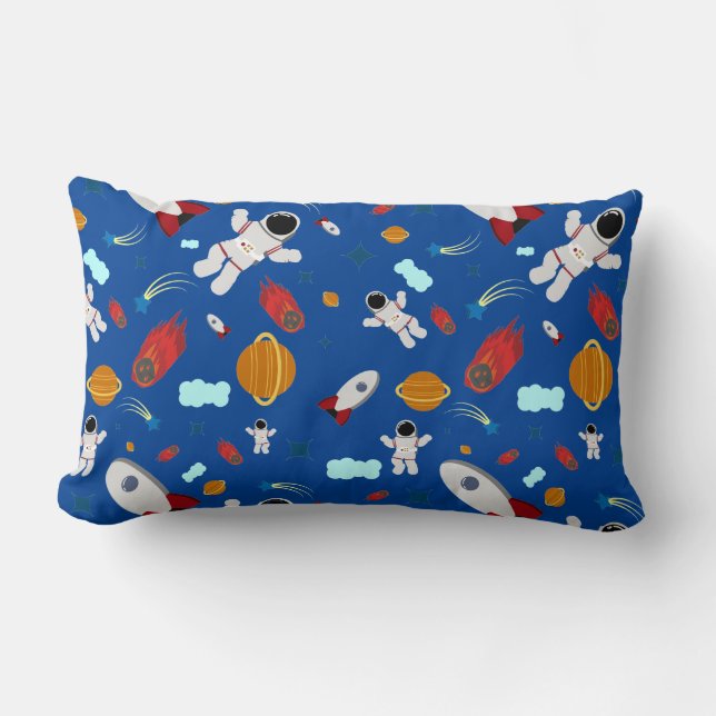Kid's Outer Space & Astronaut Pattern Lumbar Pillow (Front)