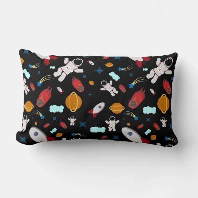 Kid's Outer Space & Astronaut Pattern Lumbar Pillow (Front)