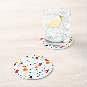 Kid's Outer Space & Astronaut Pattern Round Paper Coaster