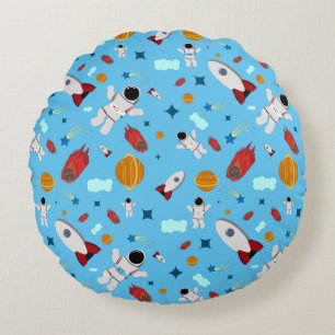 Kid's Outer Space & Astronaut Pattern Round Pillow