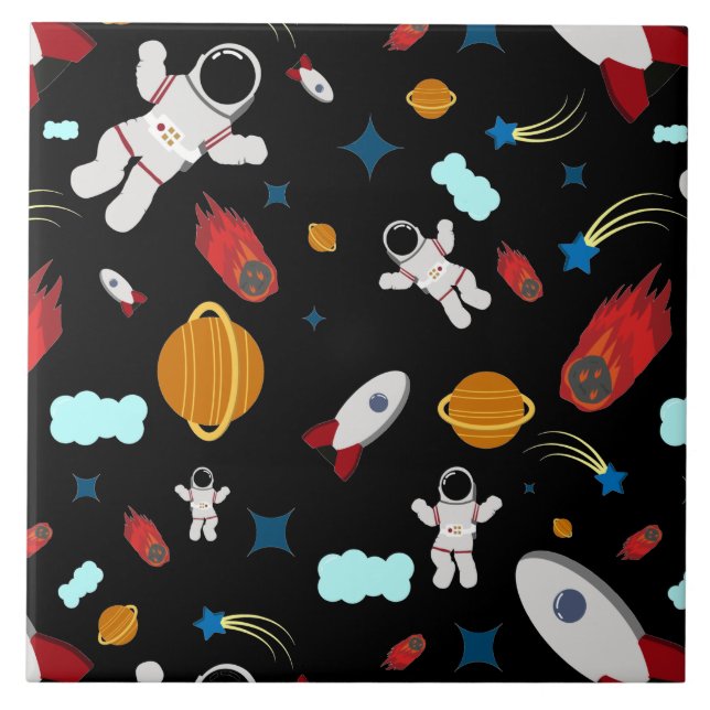 Kid's Outer Space & Astronaut Pattern Tile (Front)