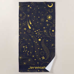Kids Outer Space Celestial Planets Constellations Beach Towel