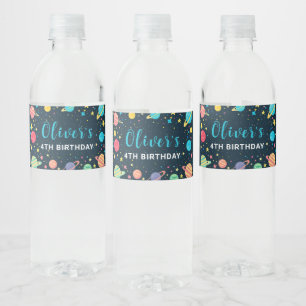 Kids Outer Space Planets Birthday Personalised  Water Bottle Label