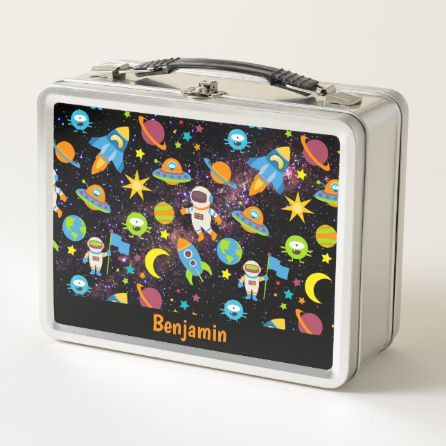 Kids Outer Space Rocket Planet  Metal Lunch Box (Front)