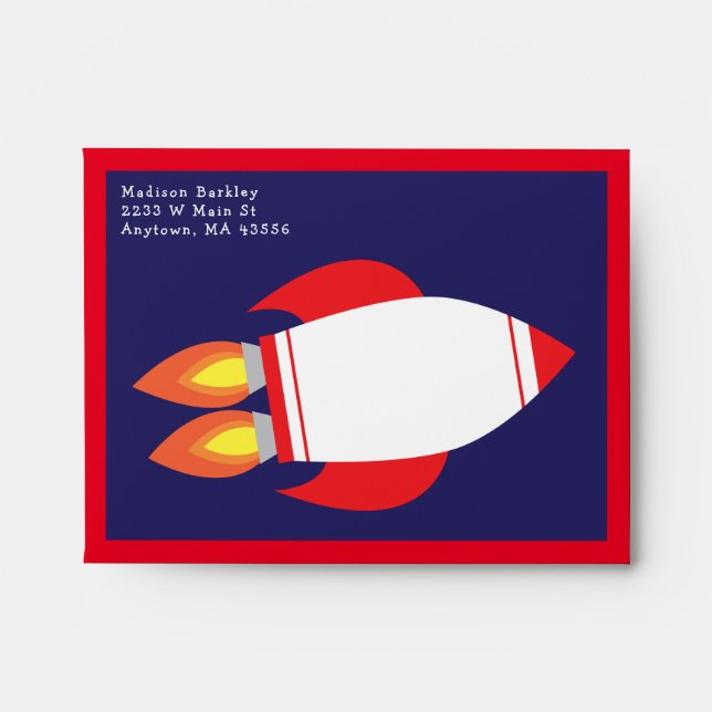 Kids Outer Space Rocket Ship Cute Envelope (Front)