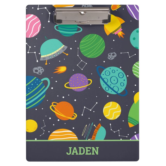 Kids Outer Space Rockets Planets Constellations Clipboard (Front)