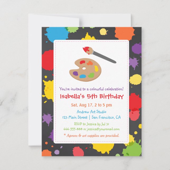 Kids Painting Splats Paint Party Invitations (Front)