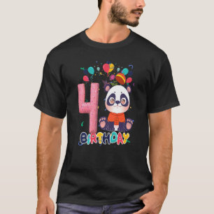 Kids Panda Birthday Party 4 Year Old Boy 4th Panda T-Shirt