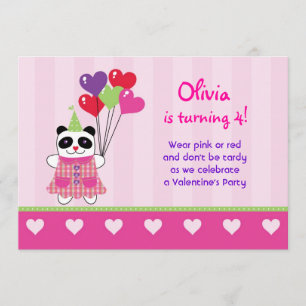 Kids Panda Valentine's Birthday Party Invitation