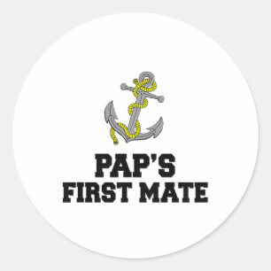 Kids Pap's First Mate Grandson Granddaughter Boat  Classic Round Sticker