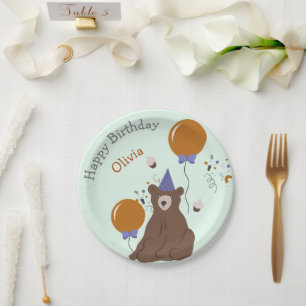 Kids Party Bear Birthday Paper Plate
