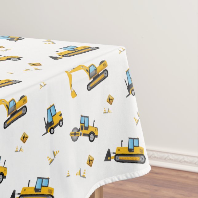 Kids Party Decor Construction Dump Truck Tablecloth (In Situ)