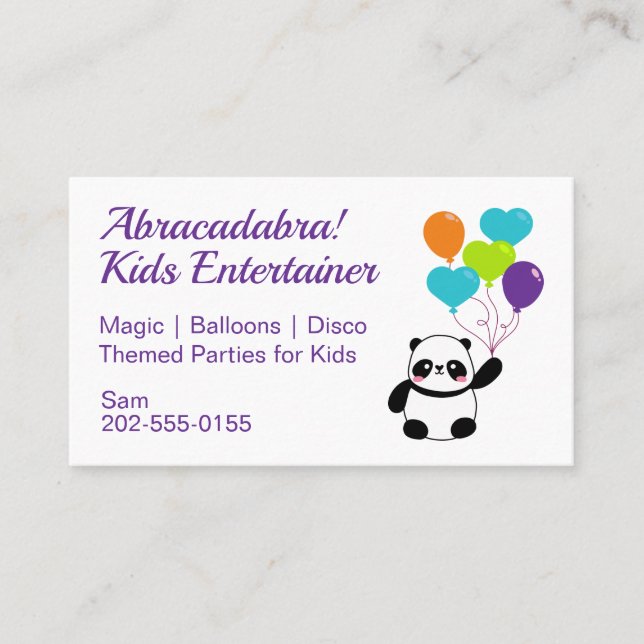 Kids Party Entertainer Business Card (Front)