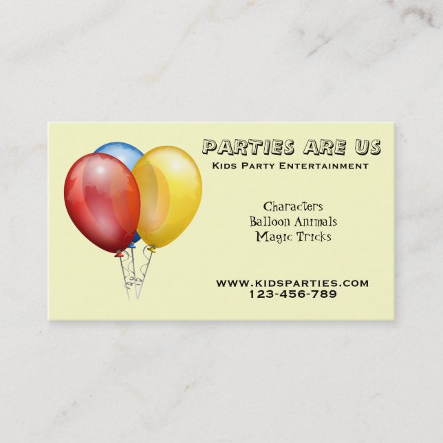 Kids Party planner entertainment freelance Business Card (Front)