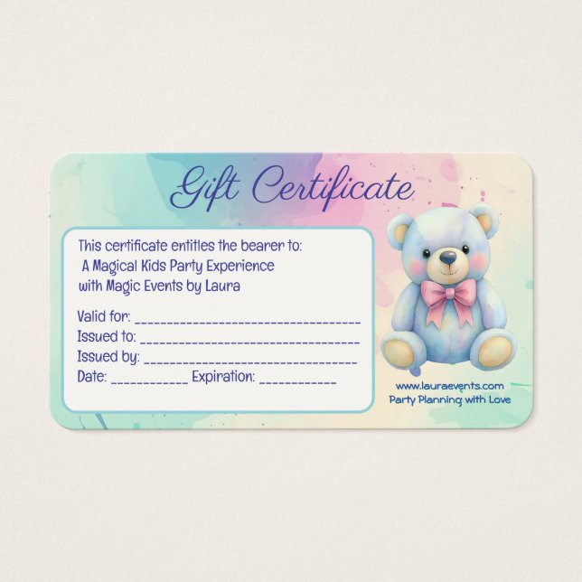 Kids Party Planner Pastel Teddy Bear QR Code Logo (Front)