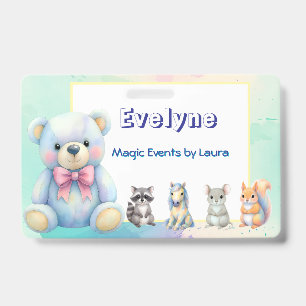 Kids Party Planner Pastel Teddy Bear QR Code Logo Badge