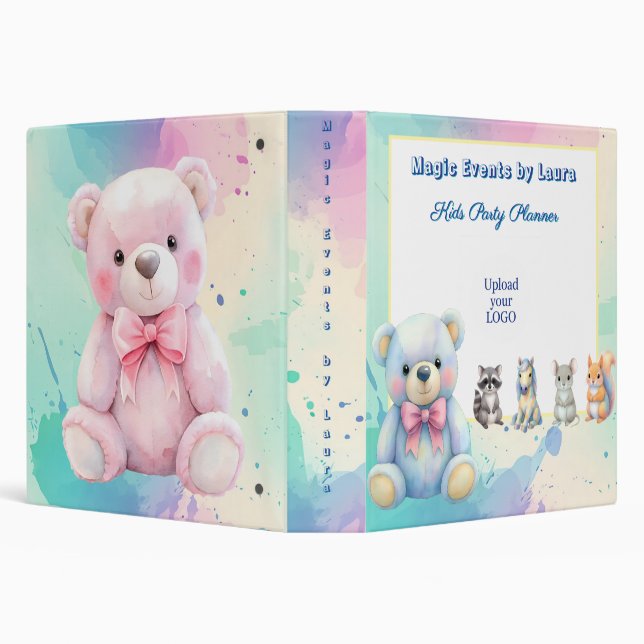 Kids Party Planner Pastel Teddy Bear QR Code Logo Binder (Background)