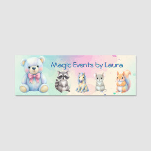 Kids Party Planner Pastel Teddy Bear QR Code Logo Name Tag
