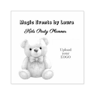 Kids Party Planner Pastel Teddy Bear QR Code Logo Rubber Stamp