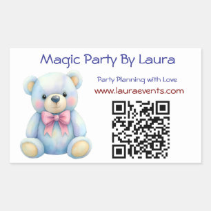 Kids Party Planner Pastel Teddy Bear QR Code Logo Sticker