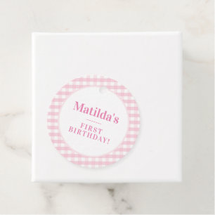 KIDS PARTY vintage gingham pattern girl pink Favour Tags