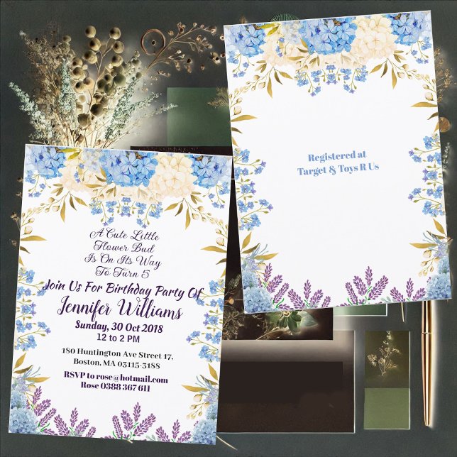 Kids Pastel Blue Little Flower Bud Floral Birthday Invitation (Kids Pastel Blue Little Flower Bud Floral Birthday Invitation)