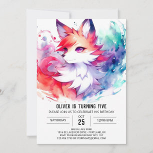 Kids Pastel Fox Birthday Invitation