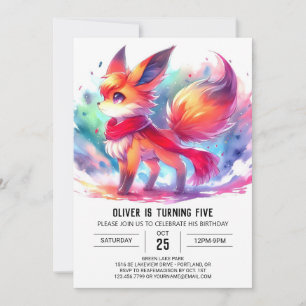  Kids Pastel Fox Birthday Invitation