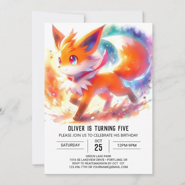 Kids Pastel Fox Birthday Invitation (Front)