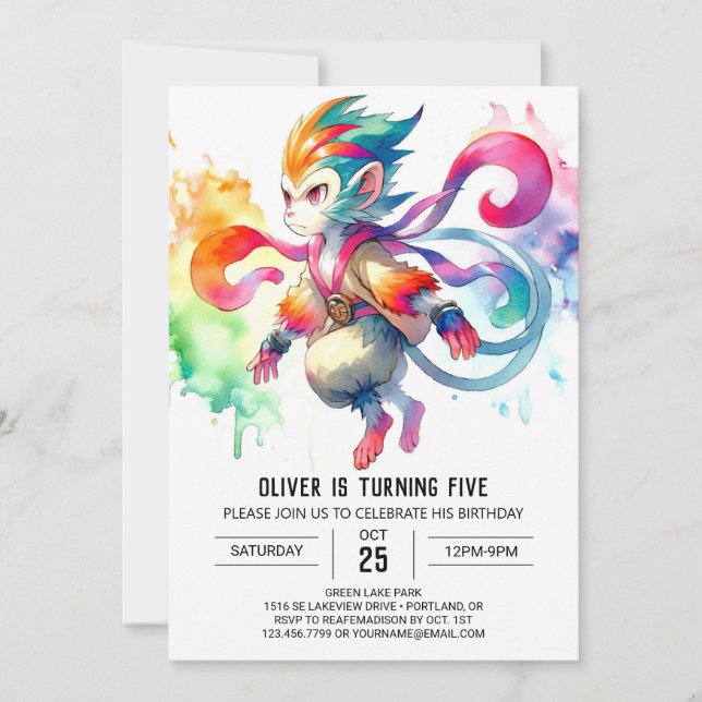 Kids Pastel Monkey Birthday Invitation (Front)