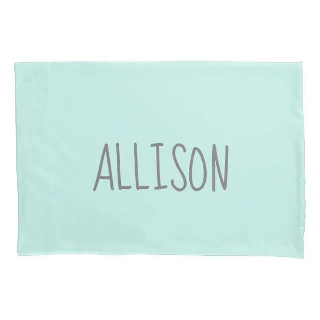 Kids Pastel Teal Monogram Name Pillowcase (Front)