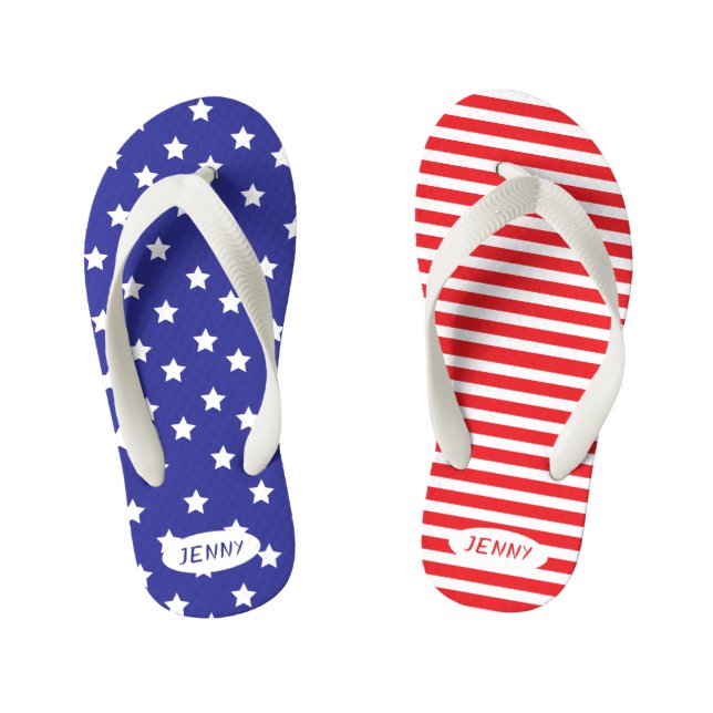 Kids Patriotic Flip Flops with Name (Footbed)