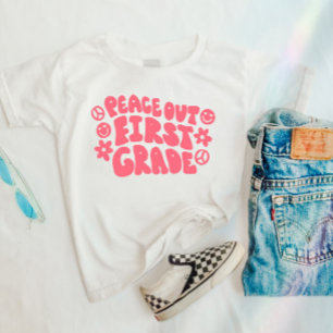 Kids Peace Out First Grade T-Shirt in Pink