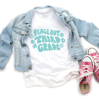 Kids Peace Out Third Grade T-Shirt in Teal