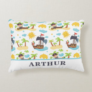 Kids Personalised Cute Pirate Ship Pattern Accent Pillow