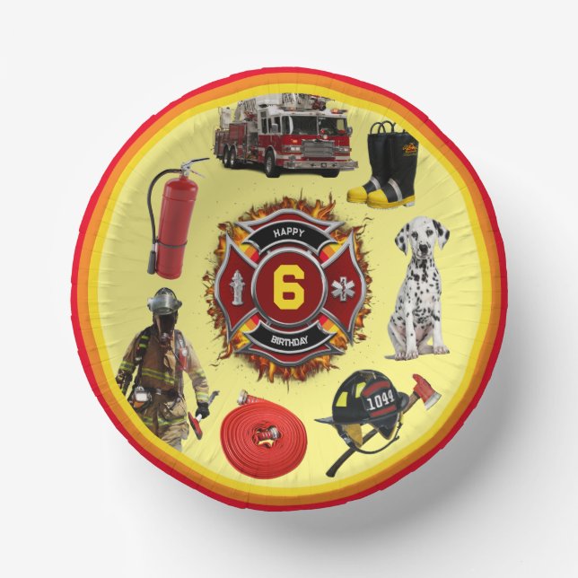 Kids Personalize Age Firefighter Birthday Paper Bo Plate (Front)
