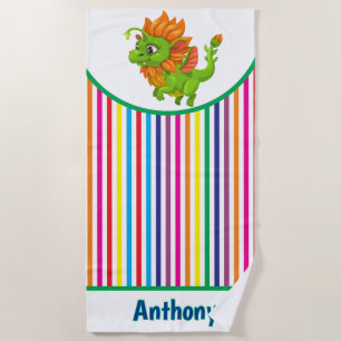 Kids Personalize Playful Green Dragon Beach Towel