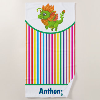 Kids Personalize Playful Green Dragon Beach Towel