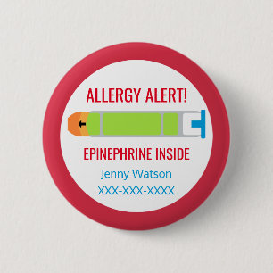 Kids Personalized Allergy Alert Epinephrine Inside 2 Inch Round Button