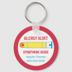Kids Personalized Allergy Alert Epinephrine Red Keychain