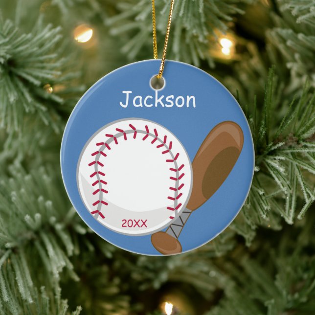 Kids Personalized Baseball and Bat Ceramic Ornament (Tree)