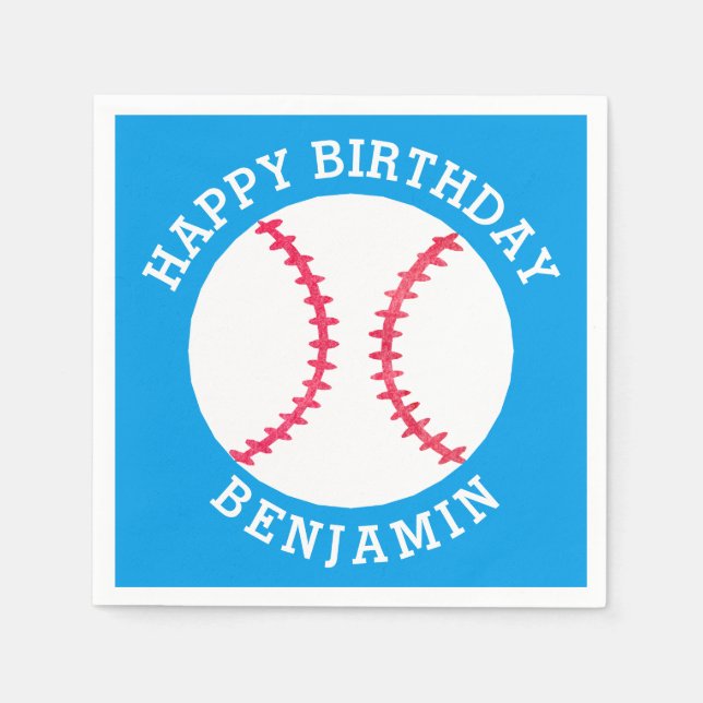 Kids Personalized Baseball Happy Birthday Sports Napkin (Front)