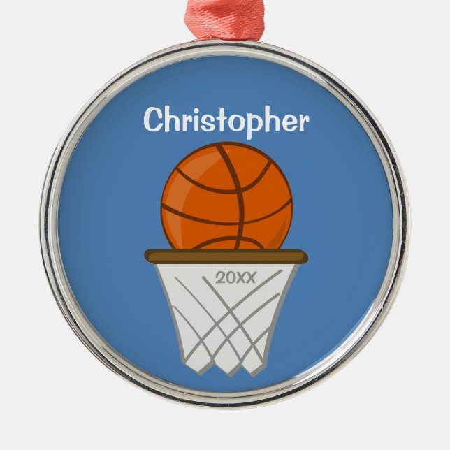 Kids Personalized Basketball Blue Ornament (Front)