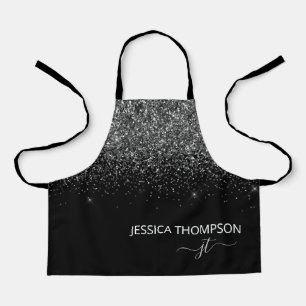 Kids Personalized Black Glitter Monogram Name Apron