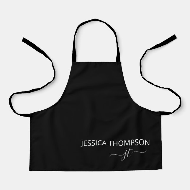 Kids Personalized Black Monogram Name Cute  Apron (Front)