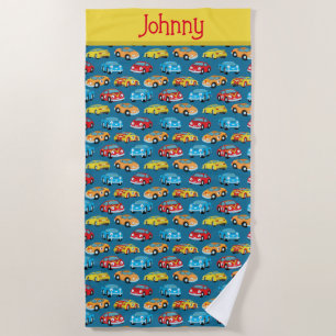 Kids Personalized Cars Beach Towel